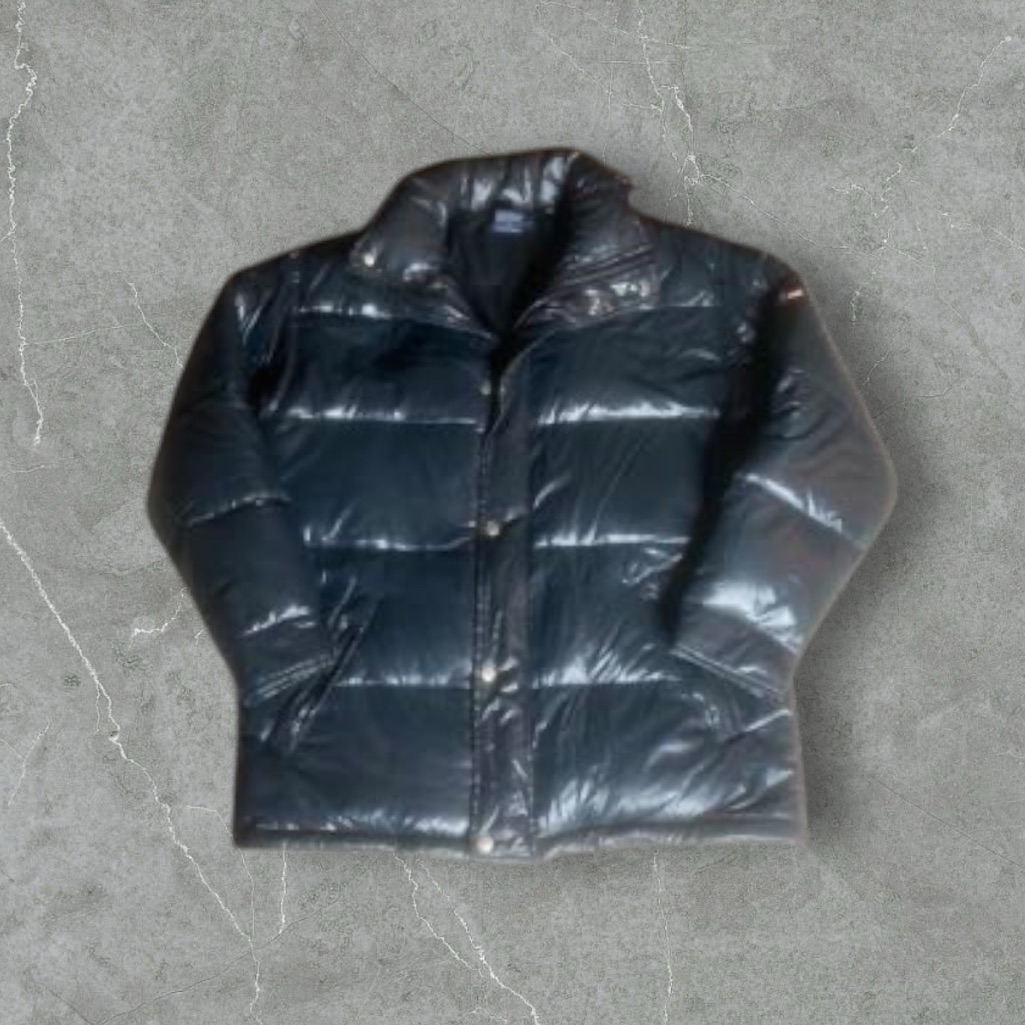 Vtg Ralph Lauren Jacket Mens Medium Black Gorgham Glossed Waterfowl Down Puffer